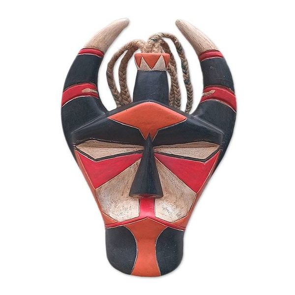 Alternate image for Traditional Hand-Painted Red and Black African Wood Mask Senufo Glory