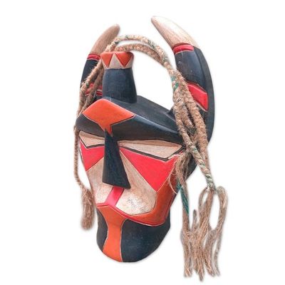 Alternate image for Traditional Hand-Painted Red and Black African Wood Mask Senufo Glory