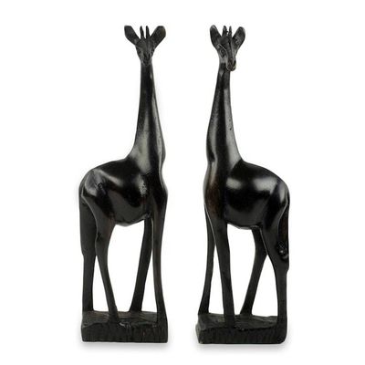 Alternate image for Two Hand Carved Teak Wood African Giraffe Sculptures African Giraffes