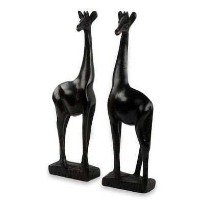 Alternate image for Two Hand Carved Teak Wood African Giraffe Sculptures African Giraffes