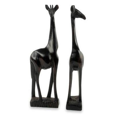 Alternate image for Two Hand Carved Teak Wood African Giraffe Sculptures African Giraffes