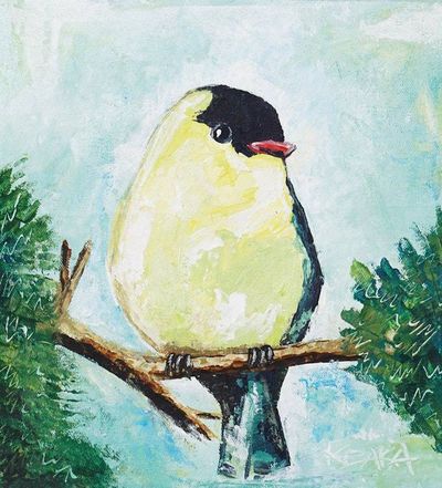 Alternate image for Acrylic Impressionist Painting of Black-Headed Bunting Bird Black-Headed Bunting