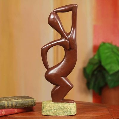Alternate image for African Woman Tribal Dancer Hand Carved Wood Sculpture Adowa Dancer