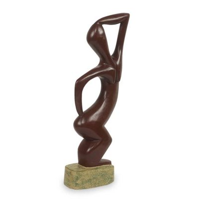 Alternate image for African Woman Tribal Dancer Hand Carved Wood Sculpture Adowa Dancer