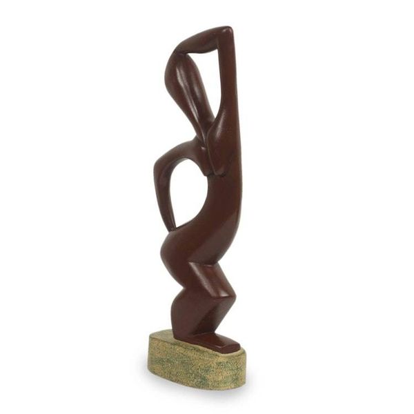 Alternate image for African Woman Tribal Dancer Hand Carved Wood Sculpture Adowa Dancer