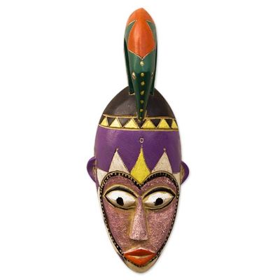 Alternate image for Vibrant Hand-Painted African Sese Wood Mask from Ghana Melokuhle