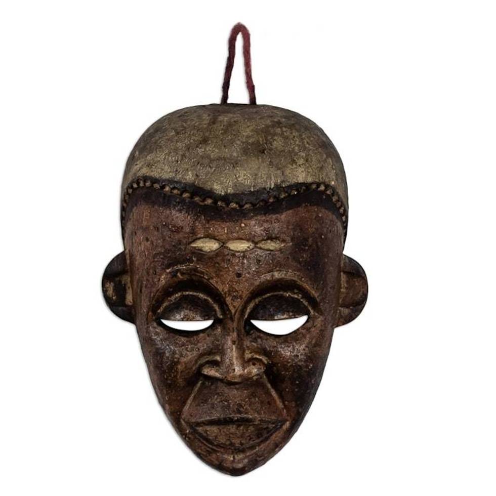 Hand Carved Sese Wood Mask from Ghana 'Akuba'