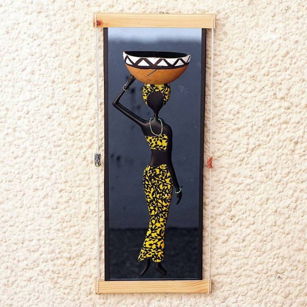 Yellow Gourd and Glass Wall Art of Hardworking Woman 'Graceful Goddess'