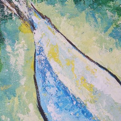 Alternate image for Acrylic Impressionist Bird Painting in a Cool Color Scheme Yellow Bird II