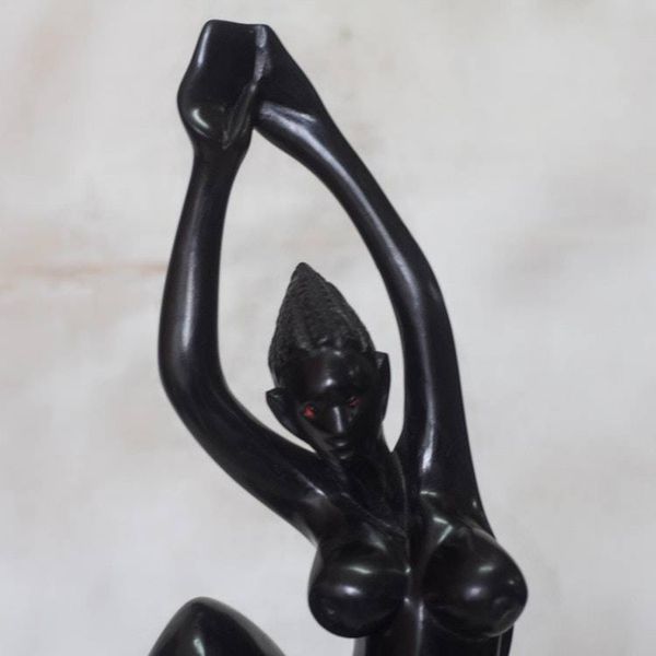 Alternate image for Hand-Carved wood Sculpture of a Woman Stretching from Ghana Happy Stretch