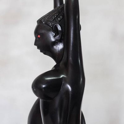 Alternate image for Hand-Carved wood Sculpture of a Woman Stretching from Ghana Happy Stretch