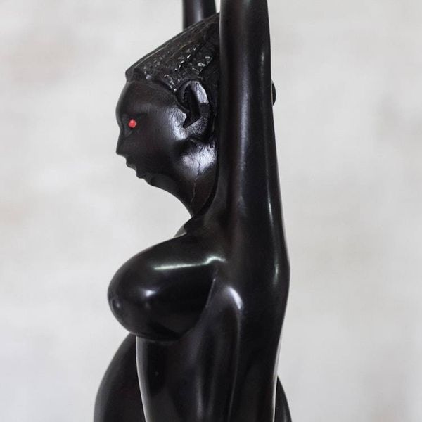 Alternate image for Hand-Carved wood Sculpture of a Woman Stretching from Ghana Happy Stretch