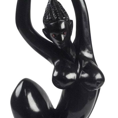 Alternate image for Hand-Carved wood Sculpture of a Woman Stretching from Ghana Happy Stretch