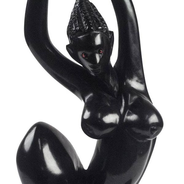 Alternate image for Hand-Carved wood Sculpture of a Woman Stretching from Ghana Happy Stretch