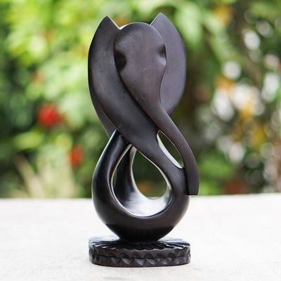 Alternate image for Hand Carved Teak Wood Elephant Sculpture Twin Elephant I