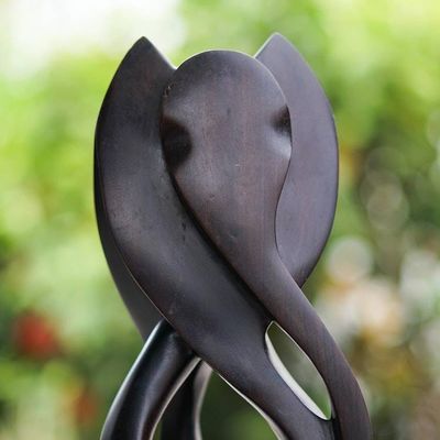 Alternate image for Hand Carved Teak Wood Elephant Sculpture Twin Elephant I