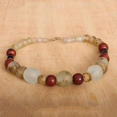 Primary image for Warm-Toned Recycled Glass Beaded Necklace from Ghana Serene Soiree