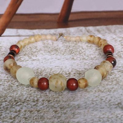 Alternate image for Warm-Toned Recycled Glass Beaded Necklace from Ghana Serene Soiree