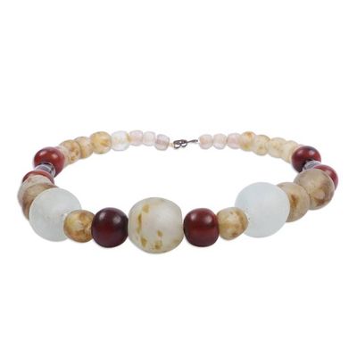 Alternate image for Warm-Toned Recycled Glass Beaded Necklace from Ghana Serene Soiree