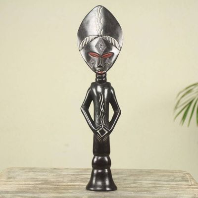 Alternate image for Hand Carved African Fertility Doll with Embossed Aluminum Akuaba