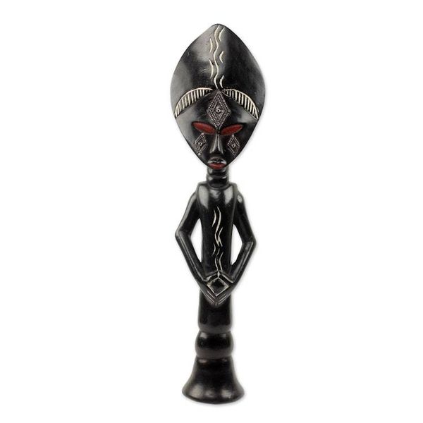 Alternate image for Hand Carved African Fertility Doll with Embossed Aluminum Akuaba