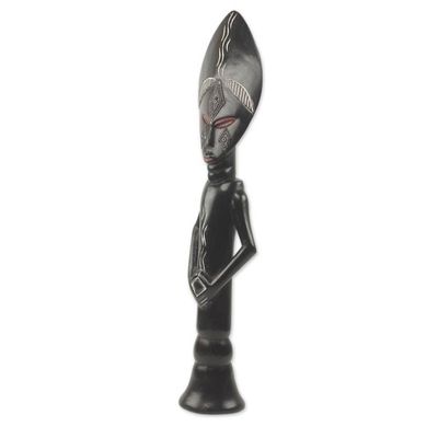 Alternate image for Hand Carved African Fertility Doll with Embossed Aluminum Akuaba