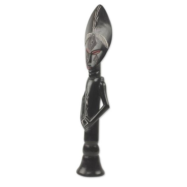 Alternate image for Hand Carved African Fertility Doll with Embossed Aluminum Akuaba