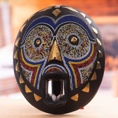 Alternate image for Wood Aluminum African Wall Mask with Recycled Glass Beads Kwerem Nam