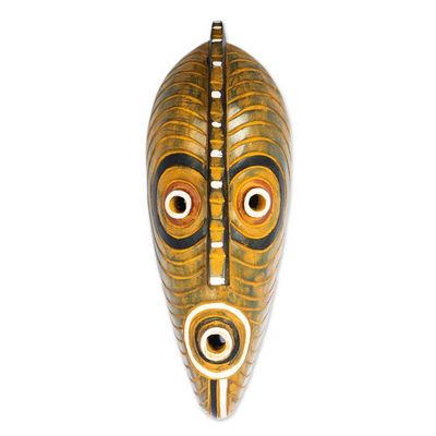 Alternate image for Hand-Painted Elongated African Wood Wall Mask from Ghana Majini