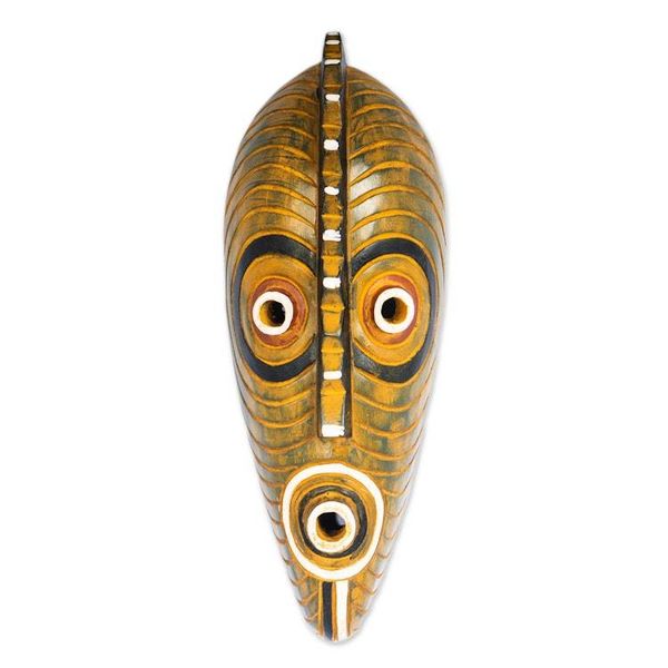 Alternate image for Hand-Painted Elongated African Wood Wall Mask from Ghana Majini