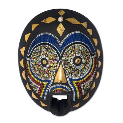 Alternate image for Wood Aluminum African Wall Mask with Recycled Glass Beads Kwerem Nam