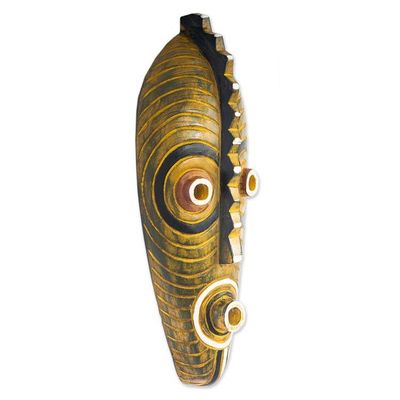 Alternate image for Hand-Painted Elongated African Wood Wall Mask from Ghana Majini
