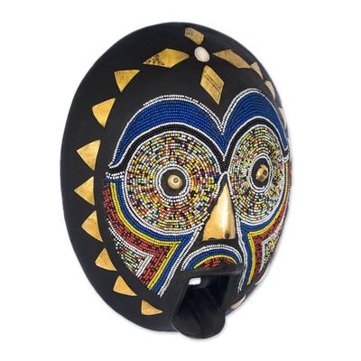 Alternate image for Wood Aluminum African Wall Mask with Recycled Glass Beads Kwerem Nam