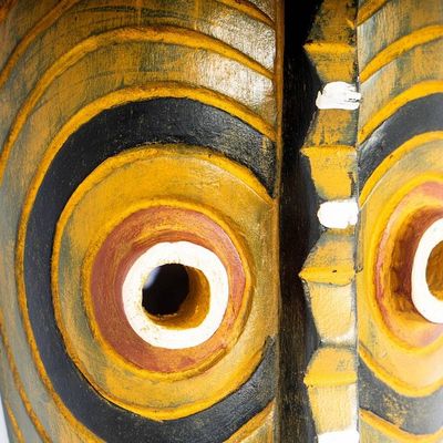 Alternate image for Hand-Painted Elongated African Wood Wall Mask from Ghana Majini