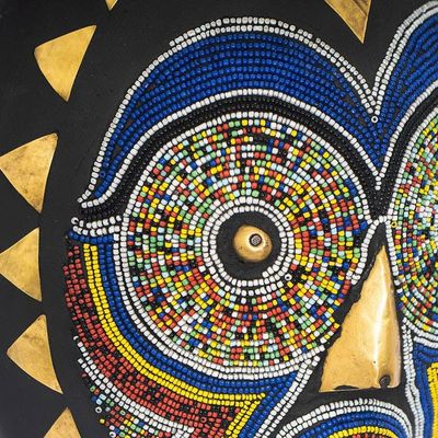 Alternate image for Wood Aluminum African Wall Mask with Recycled Glass Beads Kwerem Nam