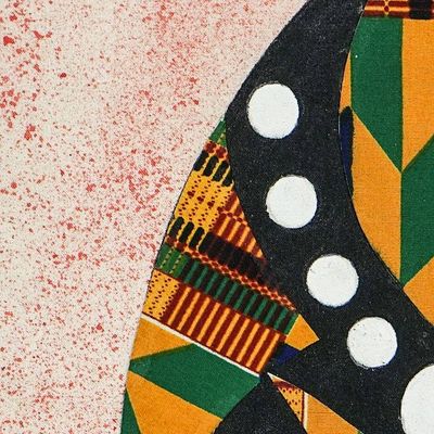 Alternate image for Signed African Mask Cotton Batik Wall Art from Ghana Festive Face
