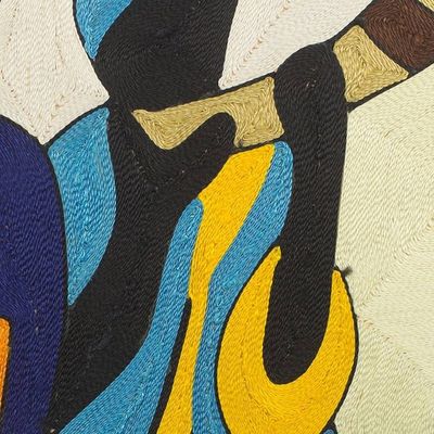 Alternate image for Handcrafted Silk Wall Art of Two Horn Players from Ghana Horn Blower