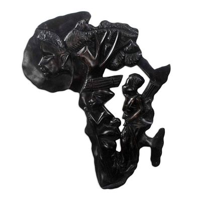 Alternate image for Hand-Carved Sese Wood Africa Family Tree Wall Sculpture Africa Family Tree