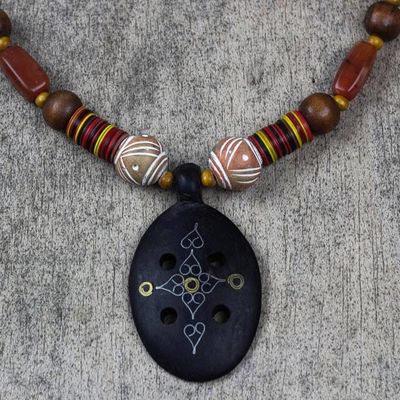 Alternate image for Handcrafted African Wood and Agate Necklace Mossi Womanhood