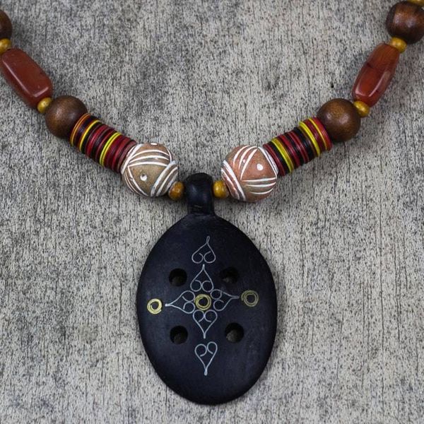 Alternate image for Handcrafted African Wood and Agate Necklace Mossi Womanhood