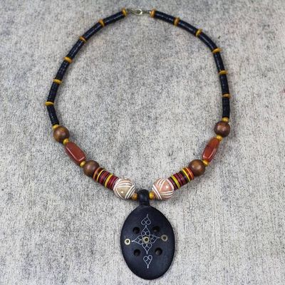 Alternate image for Handcrafted African Wood and Agate Necklace Mossi Womanhood