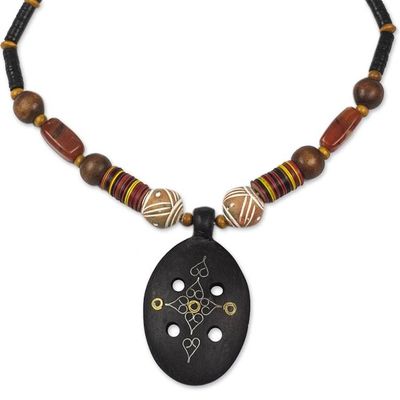 Alternate image for Handcrafted African Wood and Agate Necklace Mossi Womanhood