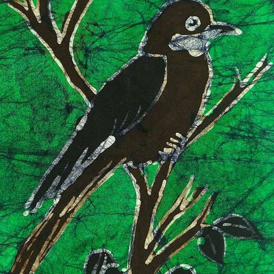 Alternate image for Batik Cotton Bird-Themed Wall Hanging from Ghana Cinnamon-Chested Bee Eater