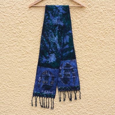 Alternate image for Handcrafted Signed Blue Batik Adinkra Scarf from Ghana Blue Gye Nyame