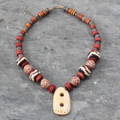 Alternate image for Handmade Ceramic Pendant Necklace African Goddess