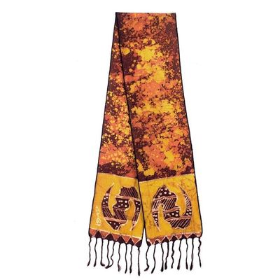 Alternate image for Signed Ghanaian Batik Adinkra Scarf in Brown and Gold Golden Gye Nyame