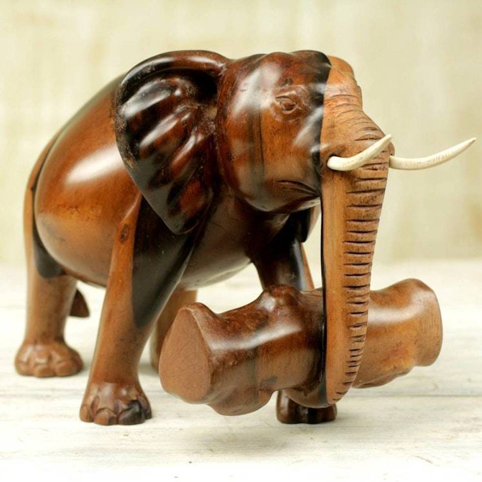 Mahogany Wood Statuette of an Elephant from Ghana 'Elephant's Burden'