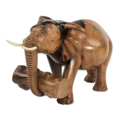Alternate image for Mahogany Wood Statuette of an Elephant from Ghana Elephants Burden