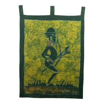 Alternate image for Batik Cotton Wall Hanging of an African Hunter in Moss Mystic Mamfe Hunter in Moss