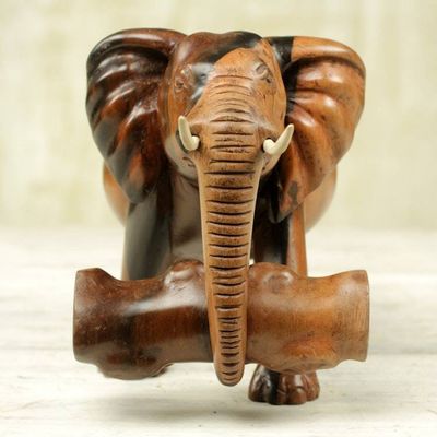 Alternate image for Mahogany Wood Statuette of an Elephant from Ghana Elephants Burden
